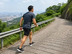 Is walking uphill or jogging an effective way for men in their 40s to strengthen their leg muscles?
