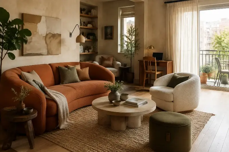 Interiors should not be too formal. Soften it with neutral tones and earthy materials, from rugs to green plants. 