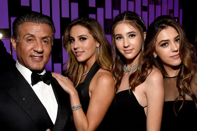 Sylvester Stallone, Scarlet Rose Stallone, Sophia Rose Stallone and Sistine Rose Stallone attend the 2017 Golden Globes afterparty (Getty Images for InStyle)
