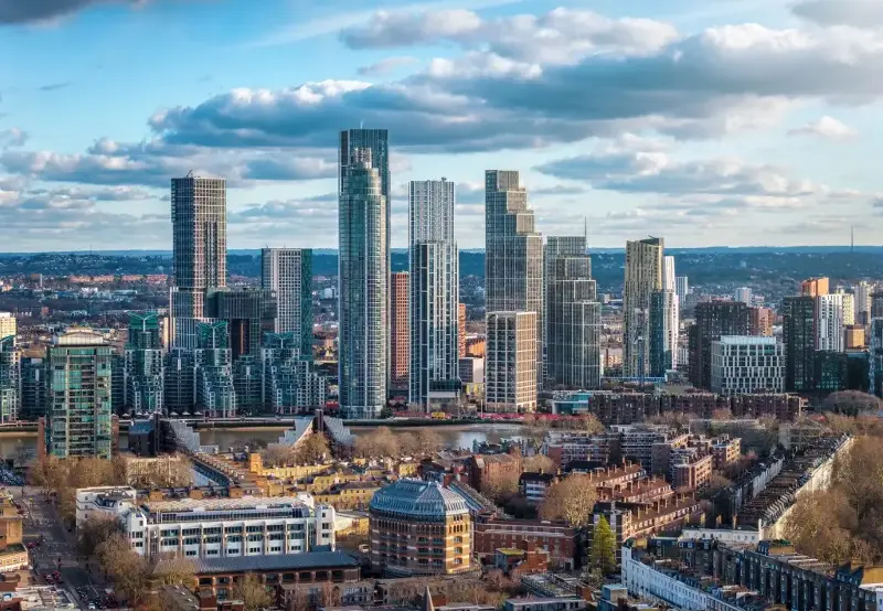 An overview of high-rise towers in London’s Lambeth district.