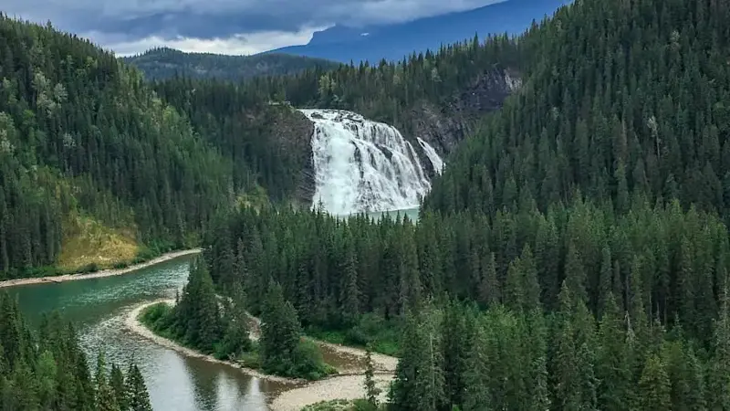 Kinuseo Falls Waterfall Landscape In British Columbia Canada