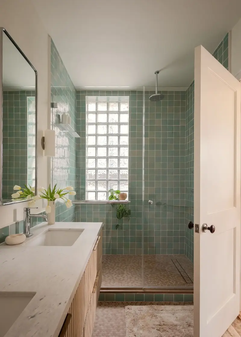 Chalky green tones give a similar fresh feel to butter yellow, making them a stylish alternative to switch things up.  (Image credit: Nicholas Venezia. Design: Dunham Robinson)