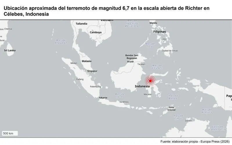 Registrado un terremoto de magnitud 6,7 en Célebes, en el centro de Indonesia