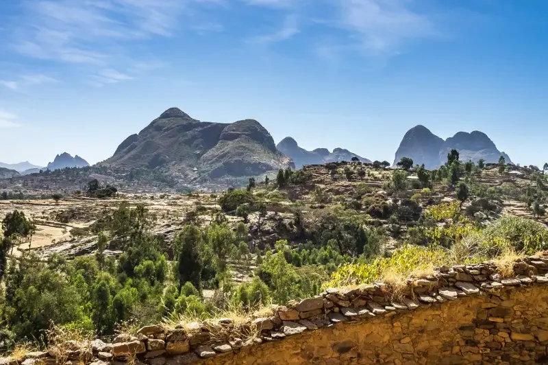 An overview of the landscape around the ruins of the Temple of Yeha in Ethiopia.