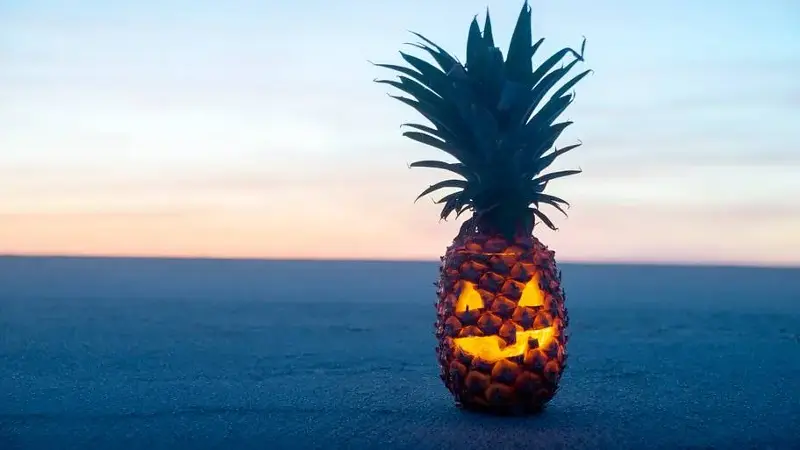 Halloween on Beach. Pinapple jack o lantern