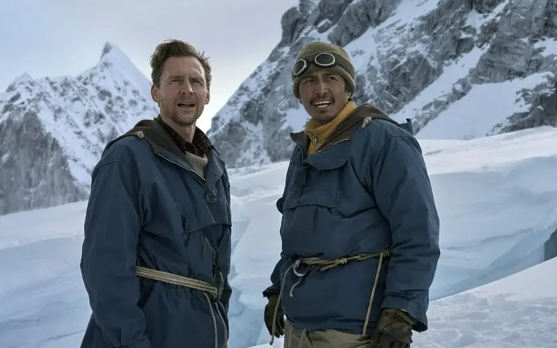 Apple’s Tenzig follows the 1953 ascent of Everest, with Tom Hiddleston as Sir Edmund Hillary and Genden Phuntsok as Tenzing Norgay - Apple TV/Mark Rogers