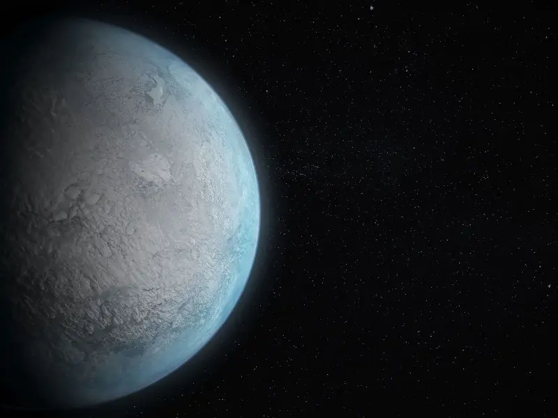 Conceptual artwork of a blue planet against a field of stars
