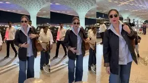 Kareena Kapoor serves quiet luxury in striped shirt, utility jacket with Taimur and Jeh for stylish airport outing