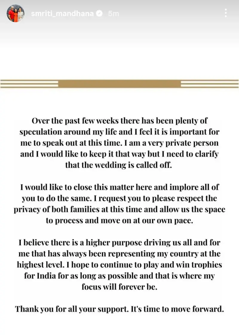 Smriti Mandhana's instagram story.