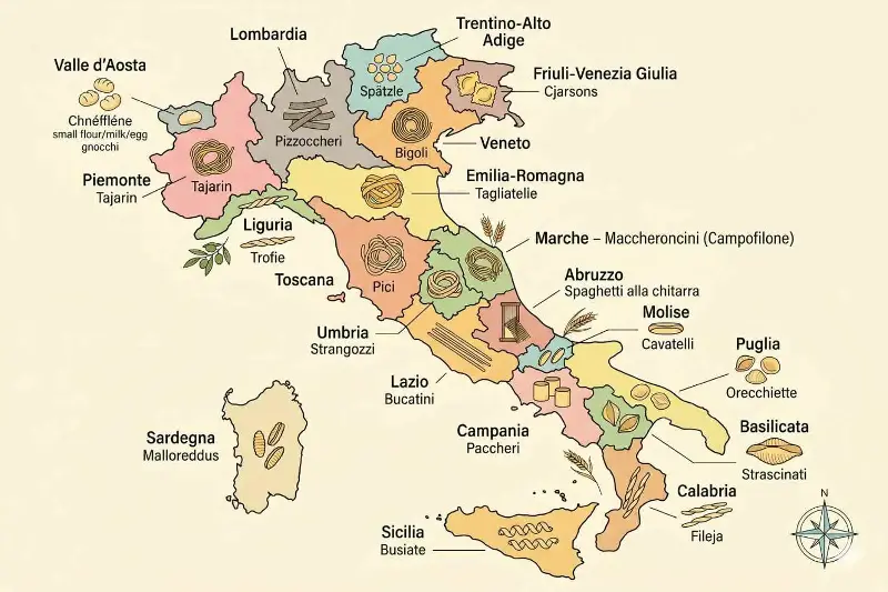 Questi sono i formati di pasta italiani regione per regione: la mappa completa