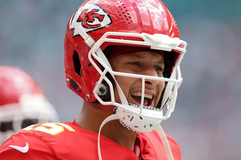 Patrick Mahomes #15 of the Kansas City Chiefs reacts against the Miami Dolphins during the second quarter at Hard Rock Stadium on September 27, 2026 in Miami Gardens, Florida. (Photo by Carmen Mandato/Getty Images)