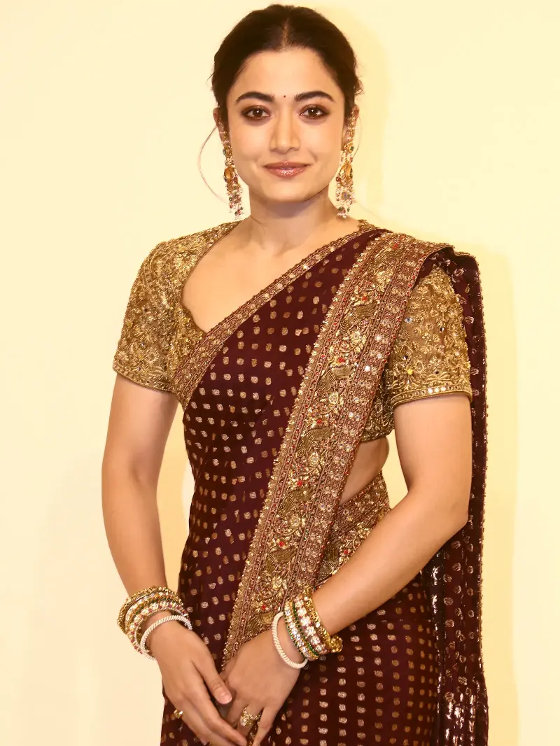 Rashmika Mandanna's purple-and-gold sari 