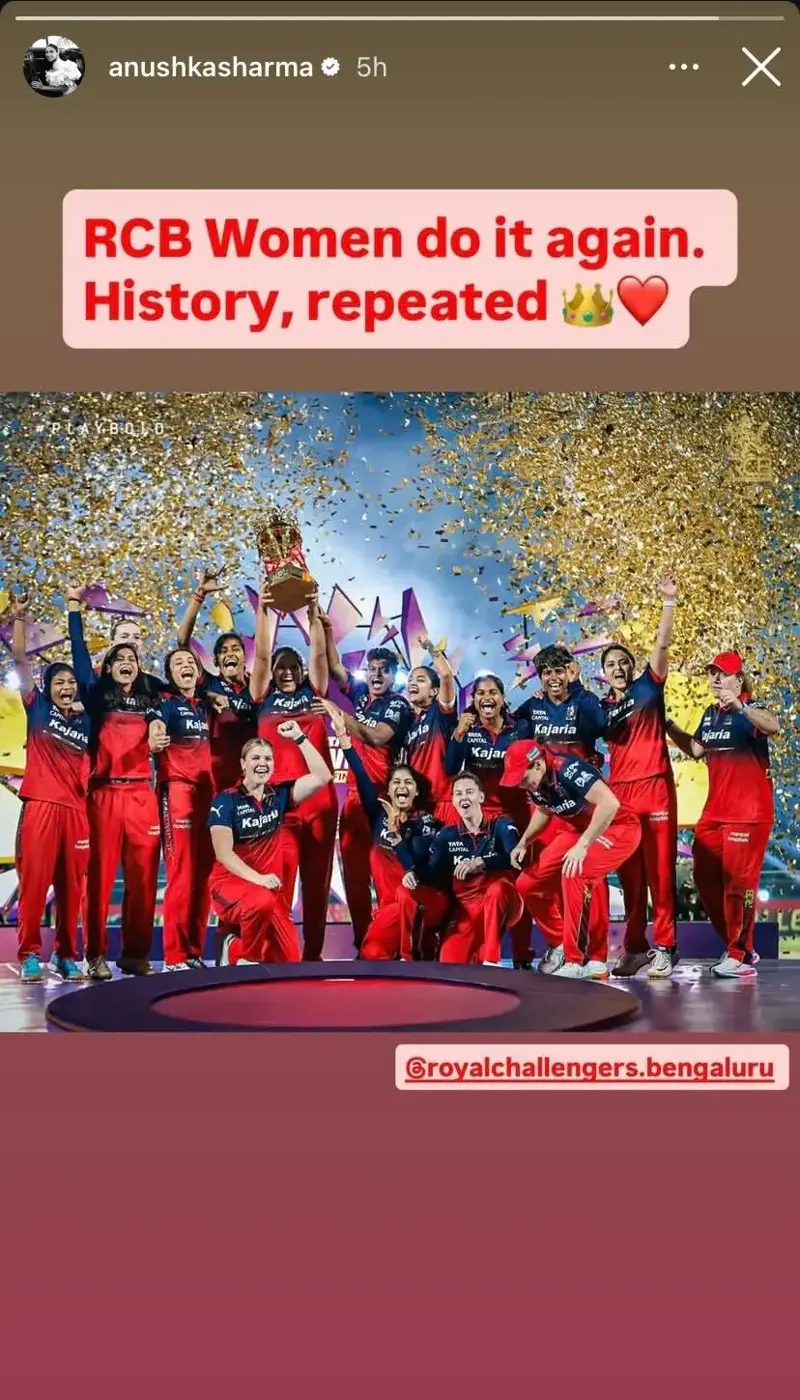 Anushka Sharma's post on RCB's victory in WPL 2026.