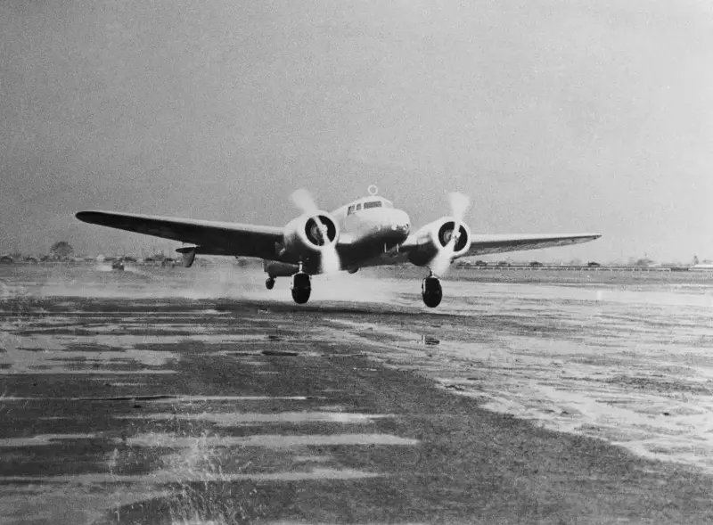 This photo shows Amelia Earhart’s Lockheed Electra taking off from Oakland Airport at Alameda, California, on the first leg of her proposed world spanning flight.
