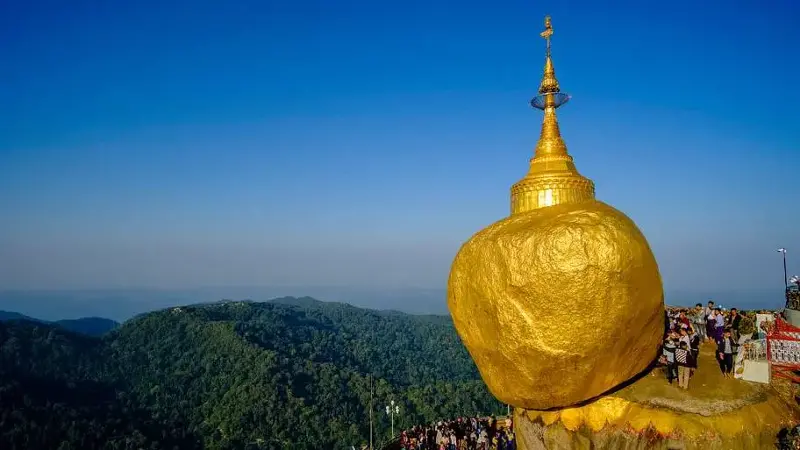 The Kyaiktiyo Pagoda, the Golden Rock, at the top of Mt. Kyaiktiyo