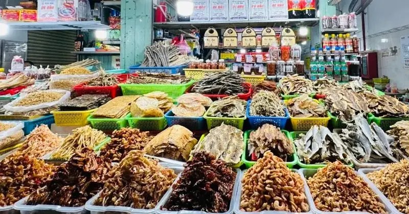 A variety of dried seafood sold at Phan Thiet market