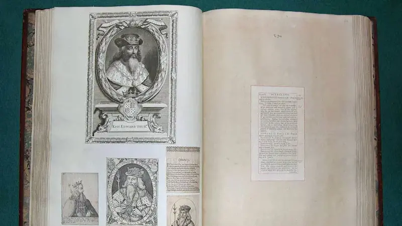 A page from James Granger's Biographical History, extra-illustrated by Anthony Morris Storer.