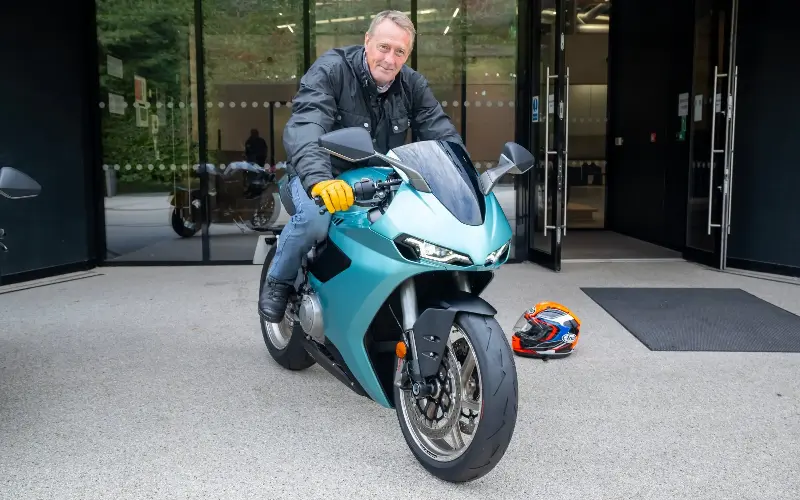 Writer Andrew English atop the new Manx R - Barry Hayden for Norton