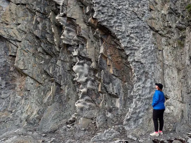 Klippenwände, Maserungen, wie zersplittert und zusammengeklebt: Küstenfelsen von Green Point.