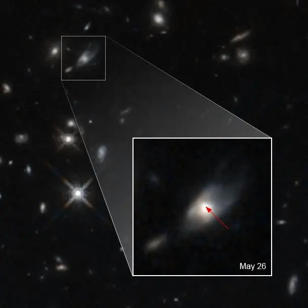 Image shows the glow from a kilonova caused by the merger of two neutron stars (Nasa)