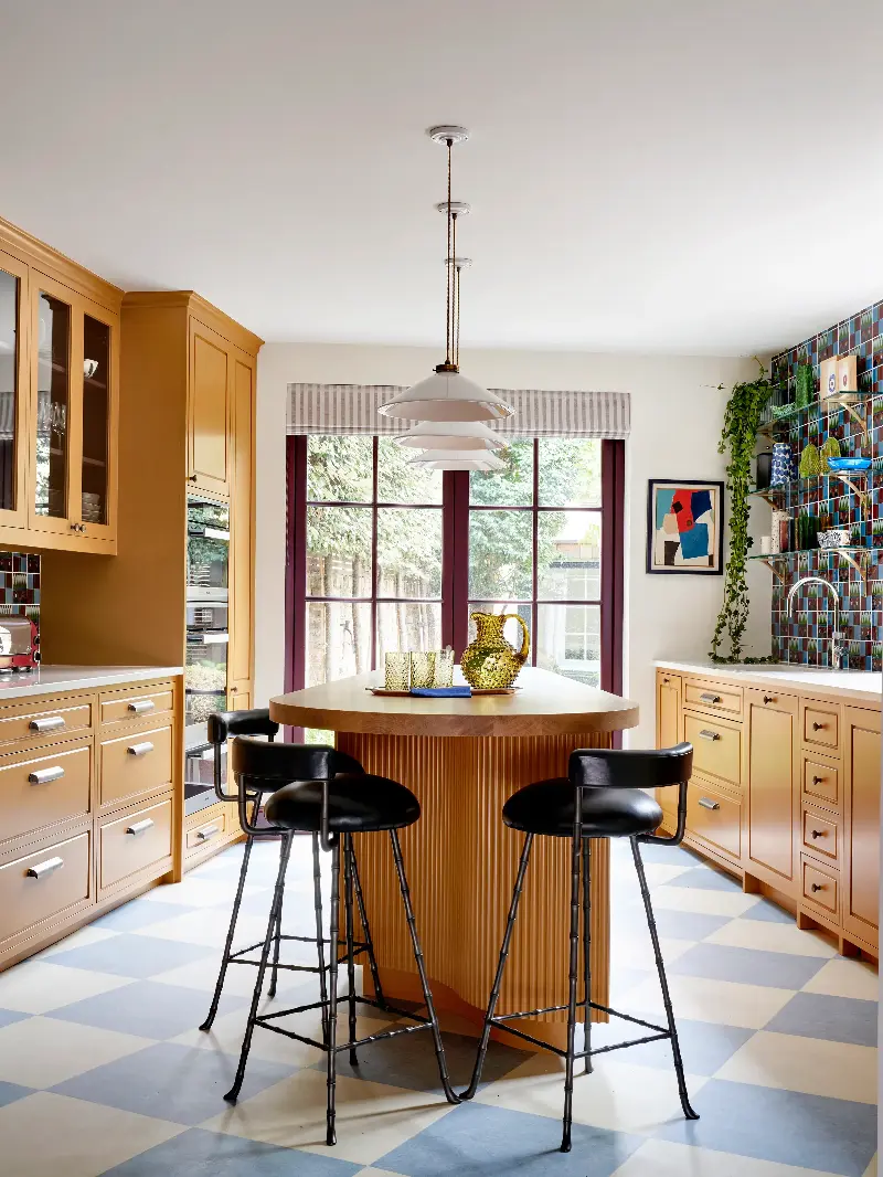 Opting for light-weight bar stools is ideal for social kitchens, allowing you to switch up the seating arrangement with ease.  (Image credit: Studio Vero)