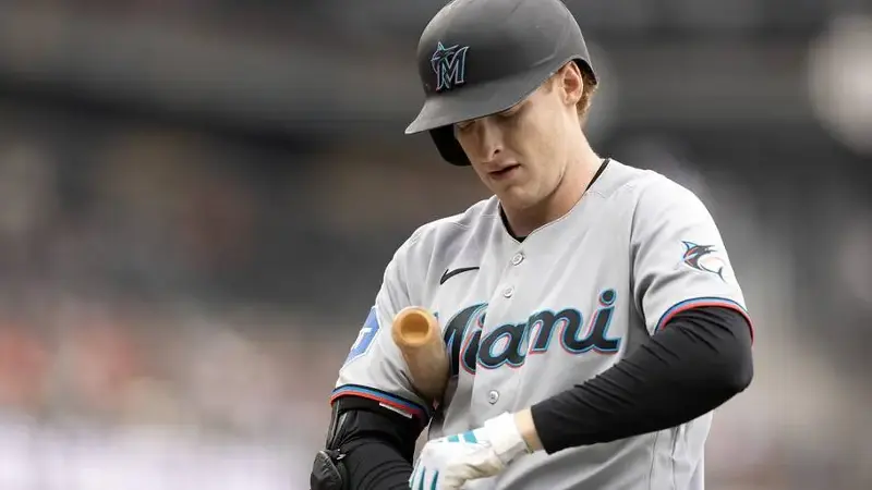 Miami Marlins right fielder Owen Caissie