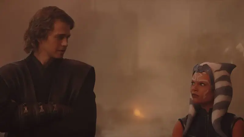 Hayden Christensen as Anakin Skywalker and Ariana Greenblatt as Ahsoka Tano in Ahsoka