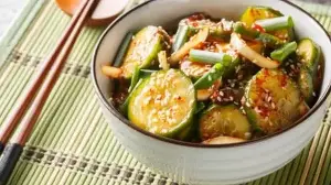 Korean Cucumber Salad with Sesame, Garlic, and Fresh Cucumbers for a Light and Cooling Summer Meal Addition