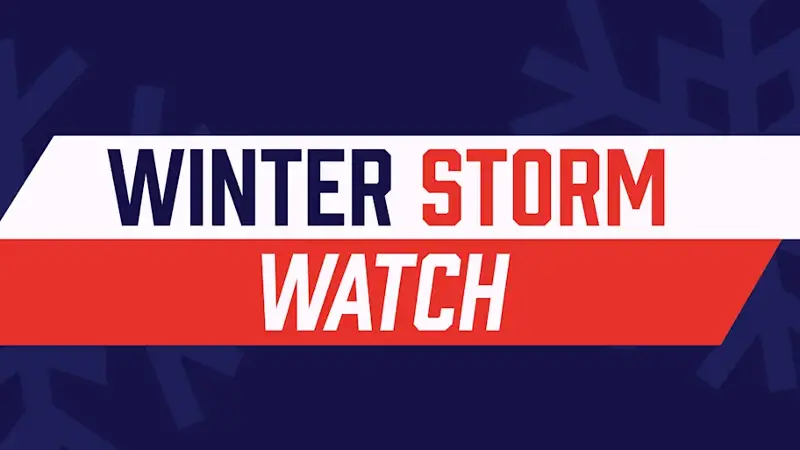 Winter storm watch. Dark vector background with text and snowflakes. Weather warning.