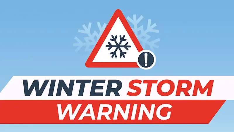 Winter storm warning. Weather alert. News headline. Tape with warning text.