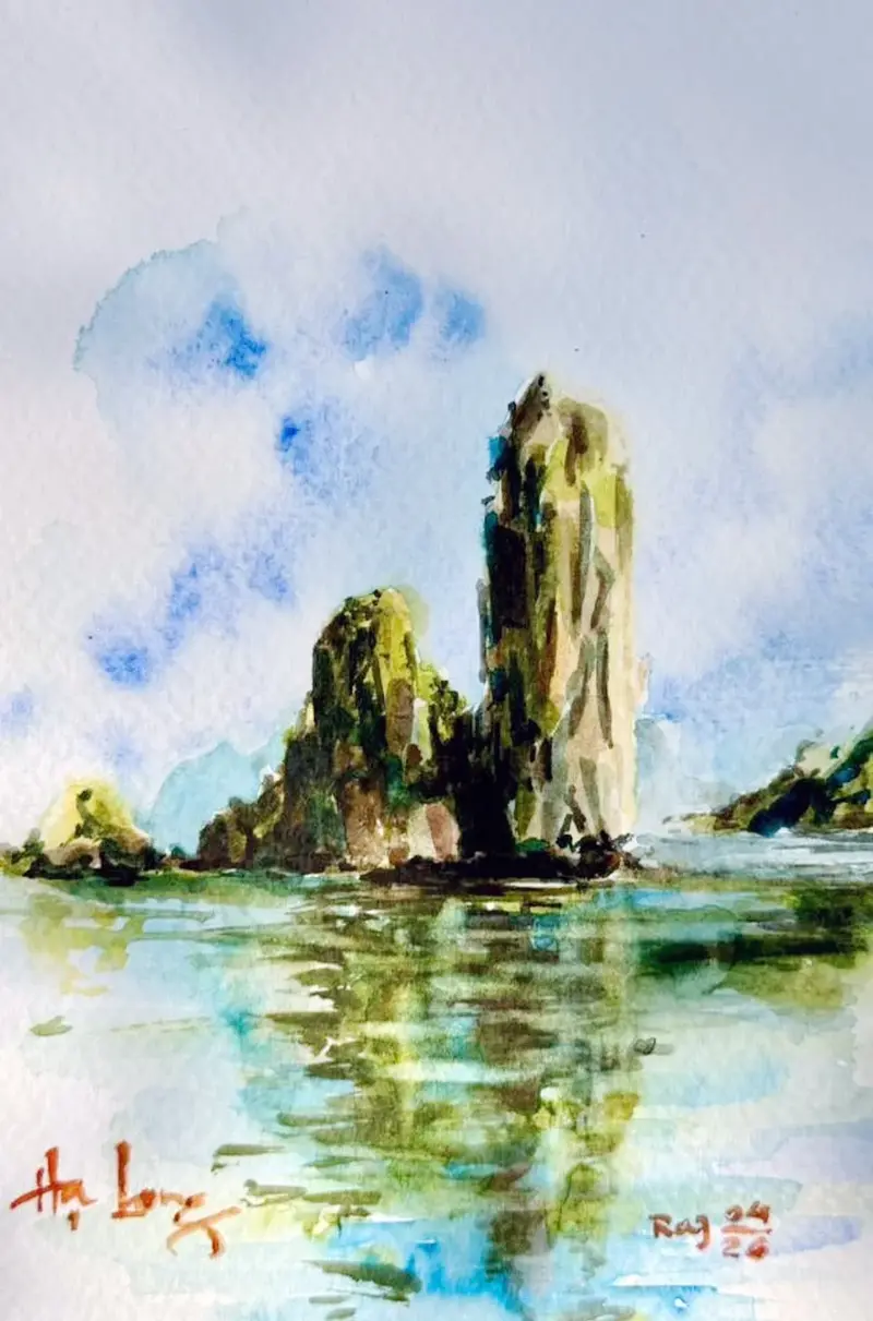 Quá trình phong hóa hàng triệu năm đã tạo thành những hòn đảo với hình thù kỳ lạ - ký họa của KTS Hà Vũ