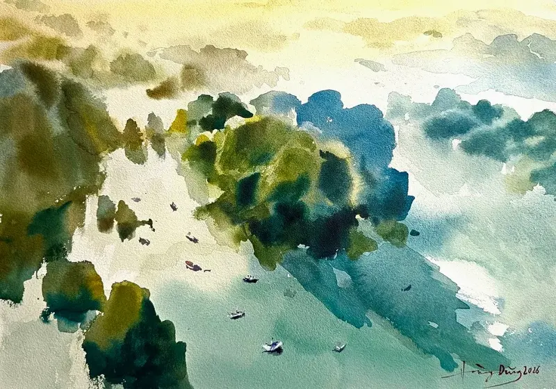 Bình minh trên Hạ Long - tranh của KTS Hoàng Dũng