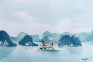 Ha Long Bay: the 'landing place' - a rocky island formed from ancient sea rock 500 million years ago.