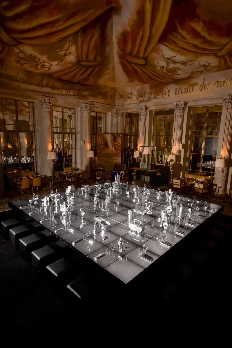 Installation view of Harry Nuriev's The Stage, as seen at the Alain Ducasse-helmed restaurant Le Dalí at Le Meurice, Paris. (Image credit: © Jordan Sapally)