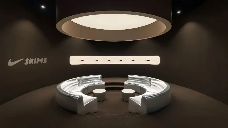 A glimpse inside Kim Kardashian and Harry Nuriev's co-envisioned NikeSKIMS SHANGHAI temporary flagship, designed to celebrate the brand's arrival in the country. (Image credit: Courtesy of Harry Nuriev and NikeSKIMS)