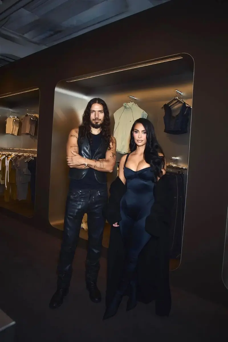 Harry Nuriev and Kim Kardashian, photographed at the unveiling of the NikeSKIMS CAFE in Tokyo, Japan. (Image credit: Courtesy of Harry Nuriev and NikeSKIMS)
