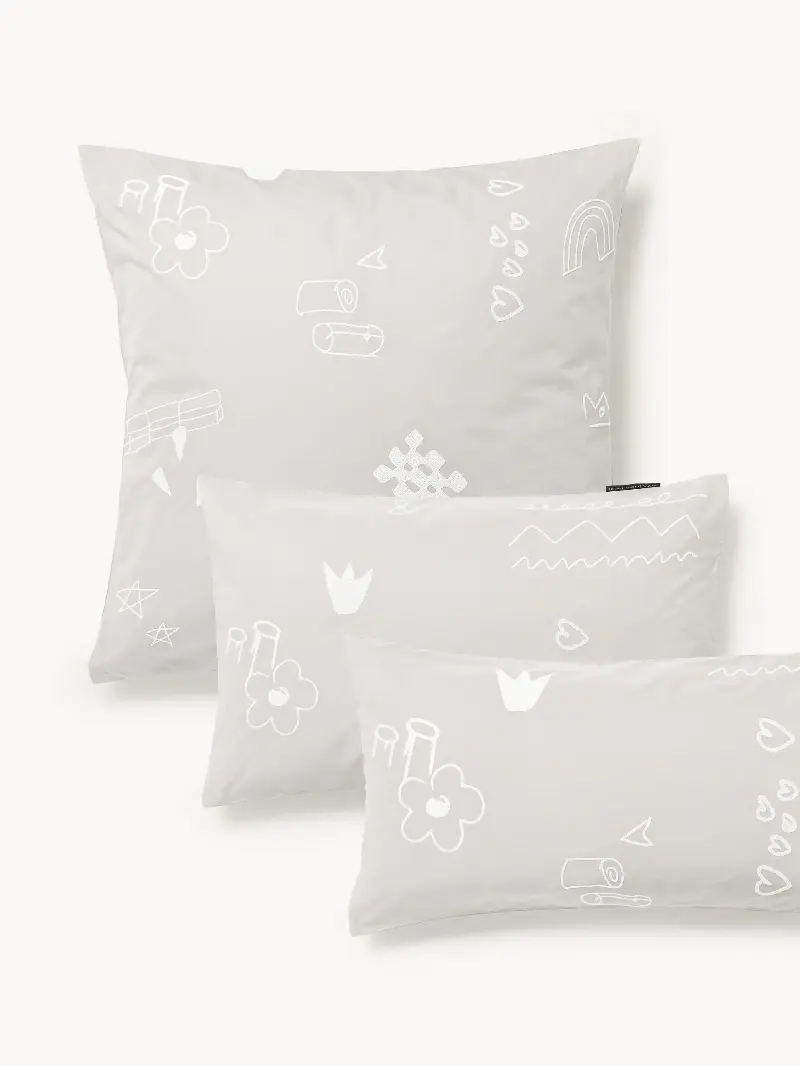 Westwing | Crosby Studios, Cotton Pillowcase Jouy With Embroidered Pattern – W 40 X L 80 Cm – Light Grey, White