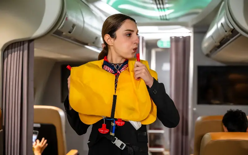 The pre-flight demonstration on how to use a life jacket is a mandatory part of the safety briefing - Jack Tamrong