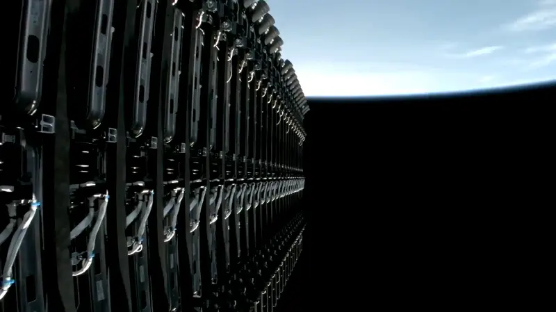 A stack of 27 SpaceX Starlink satellites are seen aboard the upper stage of their Falcon 9 rocket before deployment on Aug. 22, 2026. (Image credit: SpaceX)