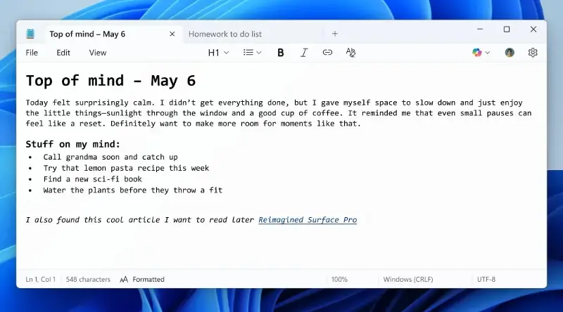 Formatting on Notepad