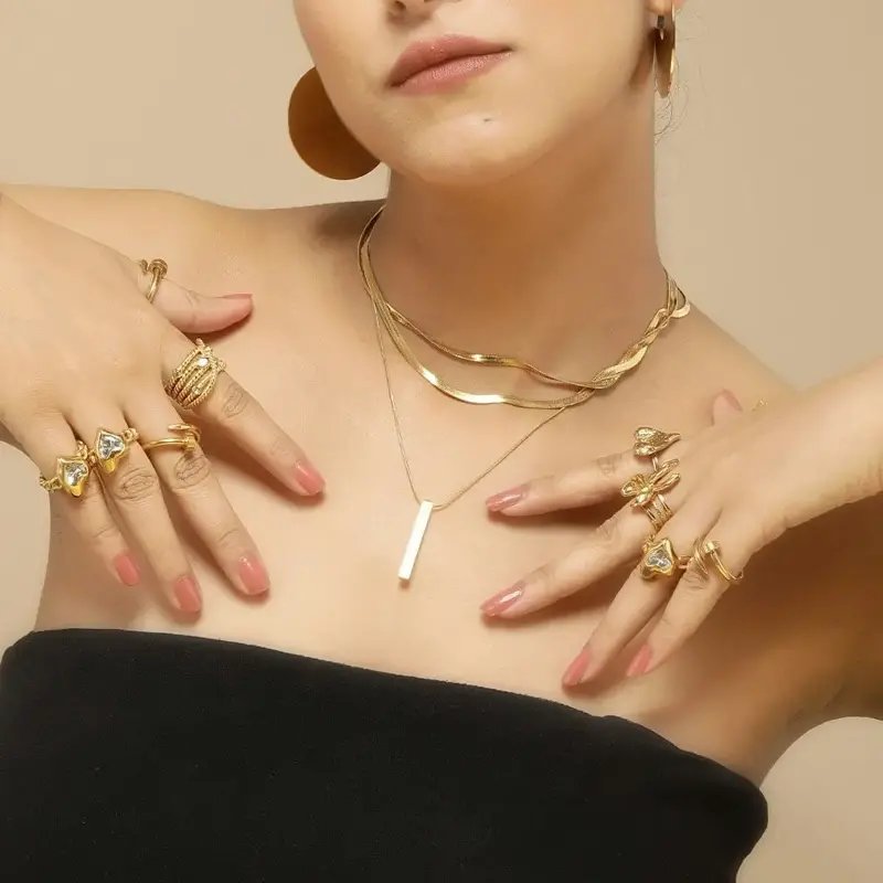 Rings, necklaces, earrings, bracelets, chains, and even sets of jewellery that can match both western and ethnic styles.