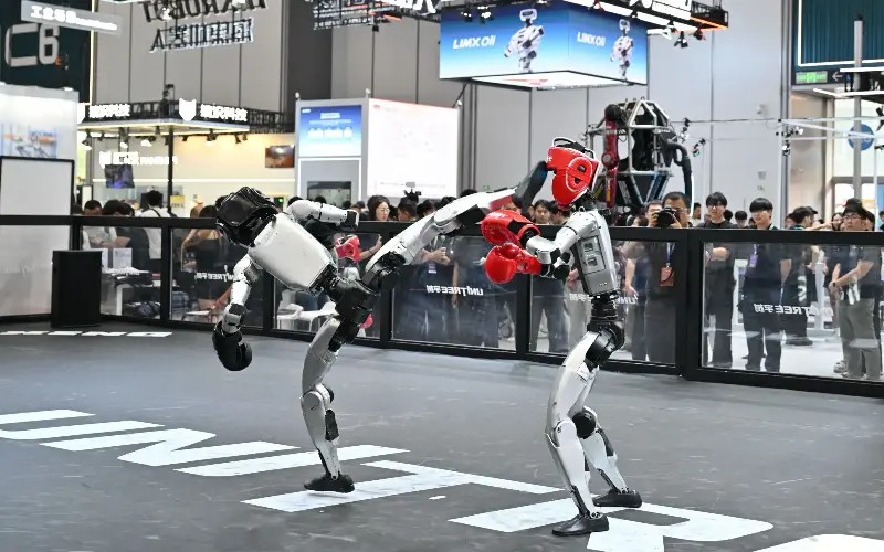 Two Unitree robots show off their fighting prowess. The company is now worth £48bn - Adek Berry /AFP or licensors