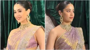 Janhvi Kapoor serves apsara-coded look for Anshula Kapoor's reception in silk saree, strapless blouse and luxe jewels