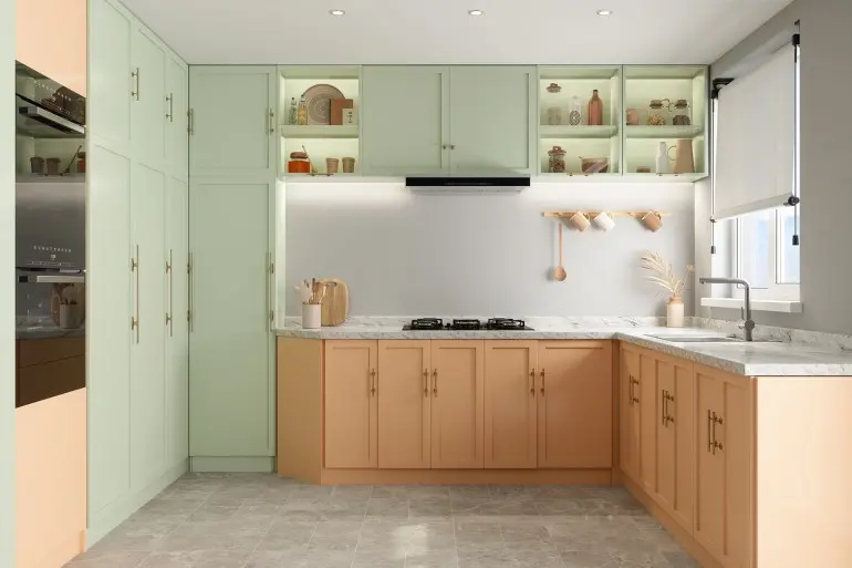 Modern Kitchen Interior With Pastel Colored Cabinets
