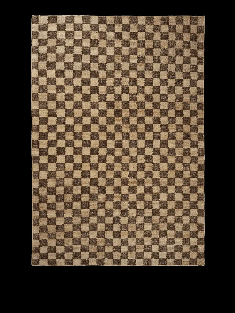Check Wool Jute Rug - Coffee/natural