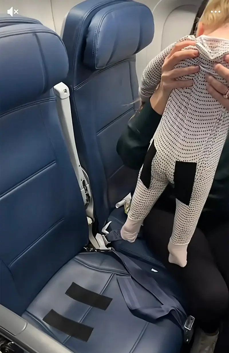 Lisa Flom, an influencer on Instagram, shared a hack involving keeping her baby firmly in his airplane seat by applying Velcro - ljflommom