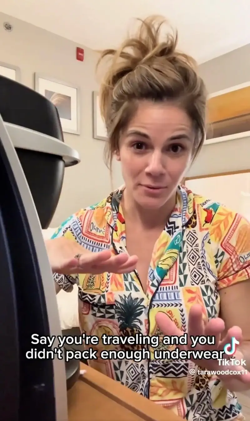 Influencer Tara Woodcox went viral after she shared a ‘hack’ for washing laundry in a hotel room - Tarawoodcox11