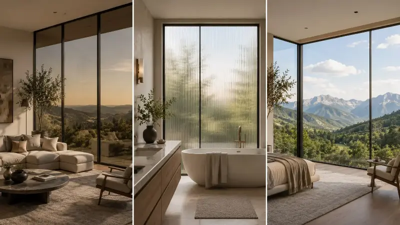 From left to right, tinted, fluted and clear glasses for the window. 