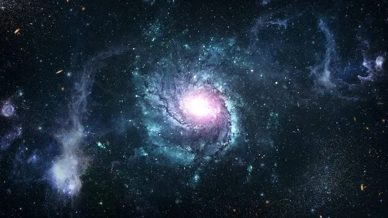 Bright Spiral Galaxy in Deep Space with Glowing Center and Distant Stars in the Universe