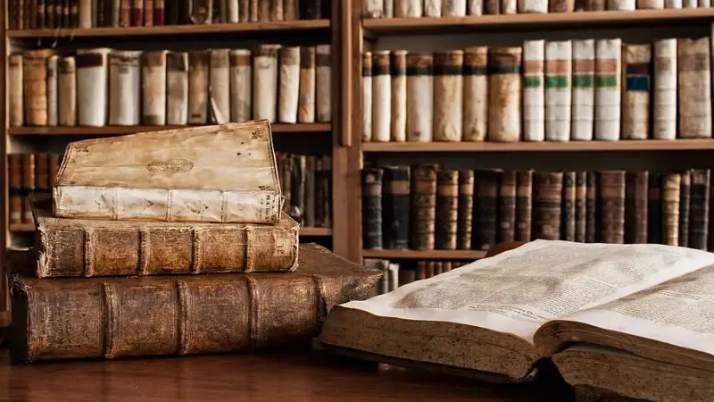 Antique books in a library